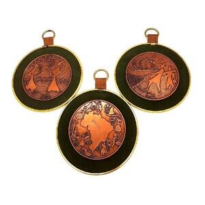 Vintage Cobrarte Copper Art Handmade Set Of 3 Round Brazil 8" Plaques
